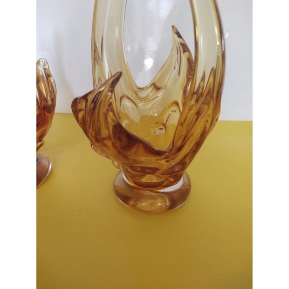 Vintage Chalet Canada Art Glass Vases Amber/Orange set of 2 1960's 11" - Picture 8 of 16